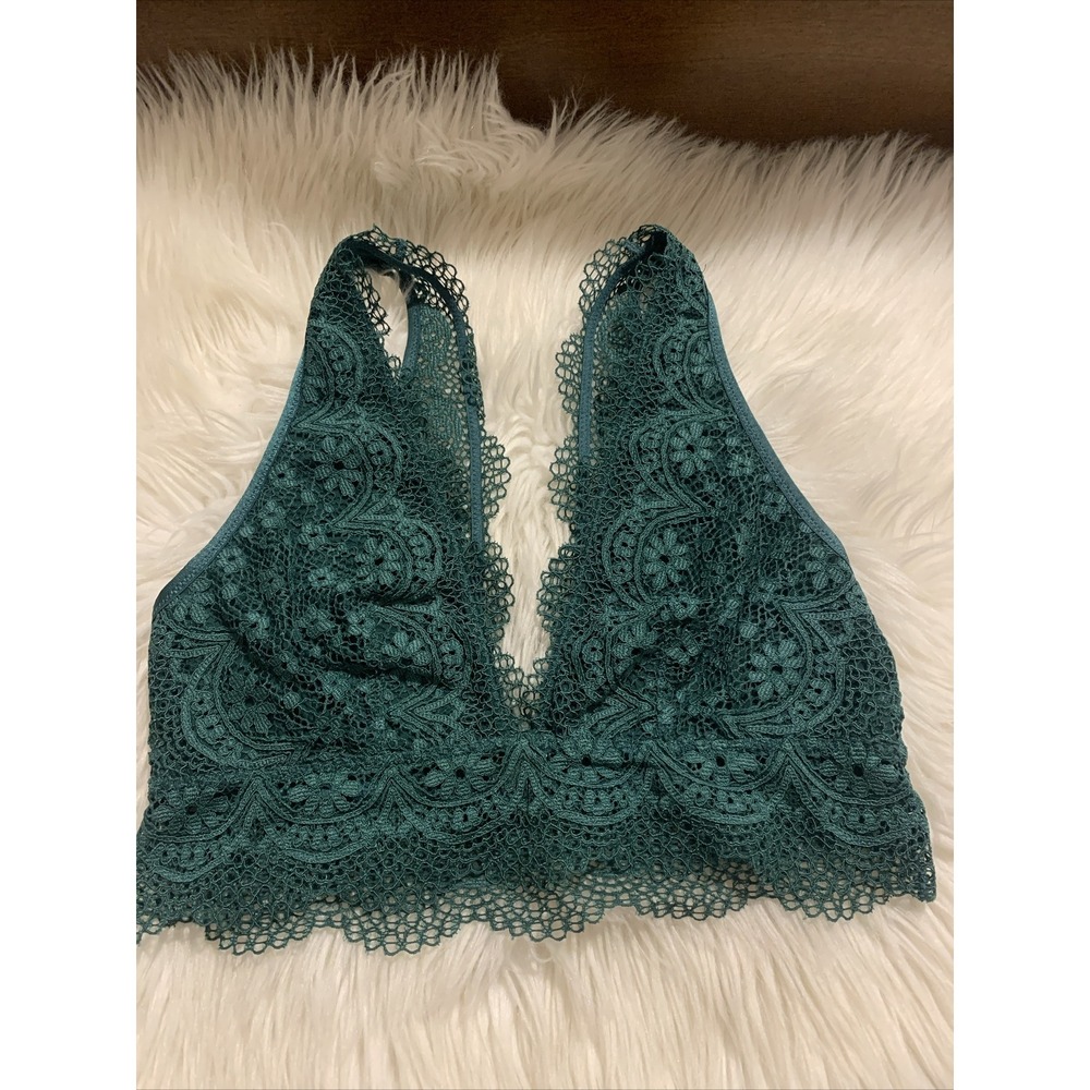 victoria's secret Medium Emerald Green Bralette Sexy Flower Pattern V Neck